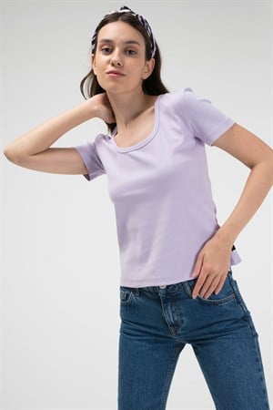 BRZ Collection U Yaka Kadın Kısa Kollu Ribana T-shirt