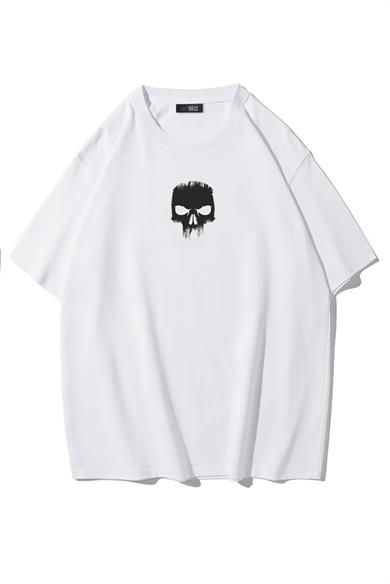 BRZ Collection Unisex Ön ve Arka Baskılı Oversize Angry Skull  T-shirt