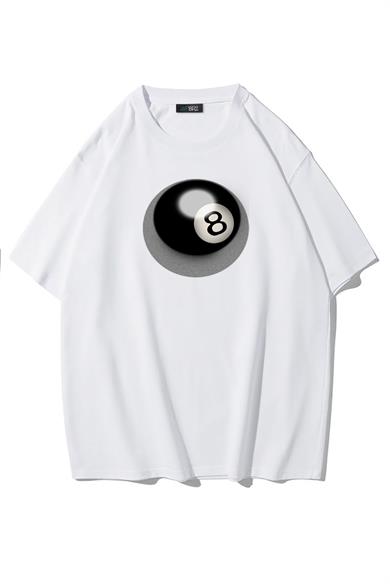 BRZ Collection Unisex Oversize 8 Ball T-shirt Beyaz