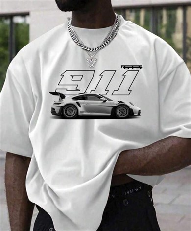 BRZ Collection Unisex Oversize 911 T-shirt (BEYAZ)