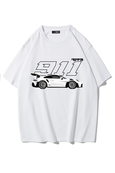 BRZ Collection Unisex Oversize 911 T-shirt (BEYAZ)