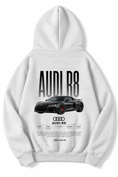 BRZ Collection Unisex Oversize (AÇIK GRİ) R8 AUDI Hoodie (AÇIK GRİ)