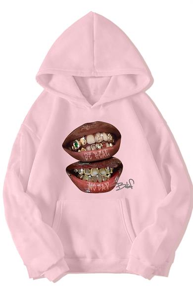 BRZ Collection Unisex Oversize (Açık Pembe) Be Real No Cap Grillz Tee Hoodie (Açık Pembe)
