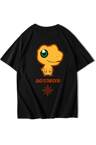 BRZ Collection Unisex Oversize Agumon T-shirt Siyah
