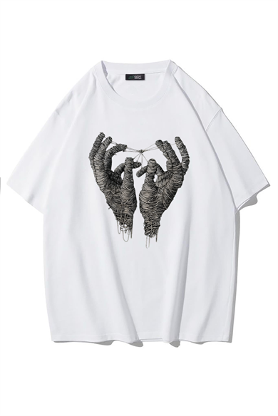 BRZ Collection Unisex Oversize Albin Bousquet Mano Series T-shirt (BEYAZ)