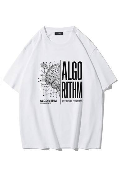 BRZ Collection Unisex Oversize Algorithm T-shirt (BEYAZ)