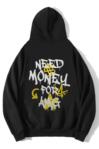 BRZ Collection Unisex Oversize AMG Need Money For AMG Hoodie Siyah