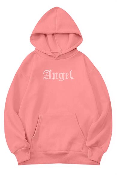 BRZ Collection Unisex Oversize Angel Kristal Taş Baskılı Hoodie Pembe