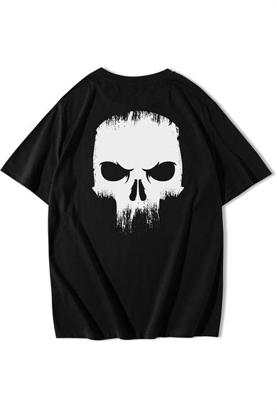BRZ Collection Unisex Ön ve Arka Baskılı Oversize Angry Skull  T-shirt