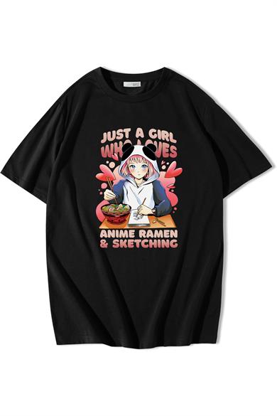 BRZ Collection Unisex Oversize Anime Girl and Ramen T-shirt