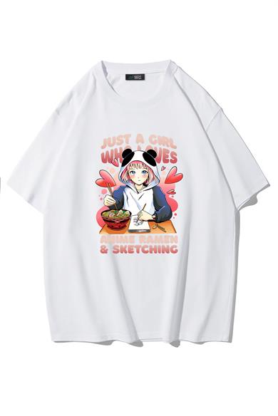 BRZ Collection Unisex Oversize Anime Girl and Ramen T-shirt