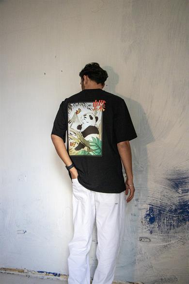 BRZ Collection Unisex Oversize Arka Baskılı Butterfly and Japanese Panda T-shirt