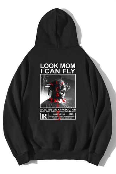 BRZ Collection Unisex Oversize Arka Baskılı Look Mom I Can Fly Hoodie