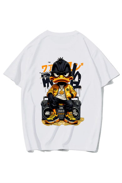 BRZ Collection Unisex Oversize Arka Baskılı Duck T-shirt (BEYAZ)