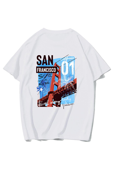 BRZ Collection Unisex Oversize Arka Baskılı San Francisco T-shirt (BEYAZ)