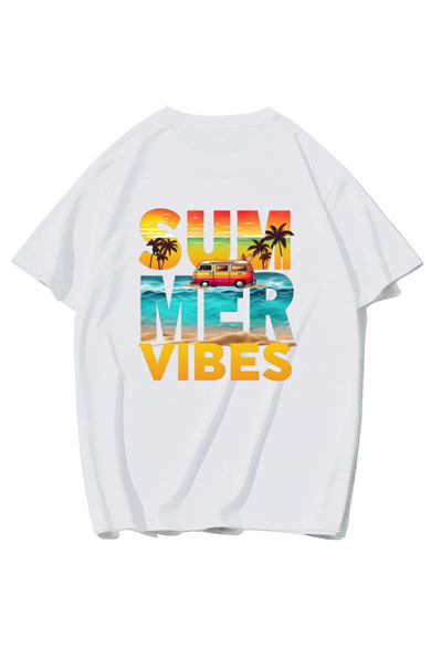 BRZ Collection Unisex Oversize Beach Summer Vibes T-shirt (BEYAZ)