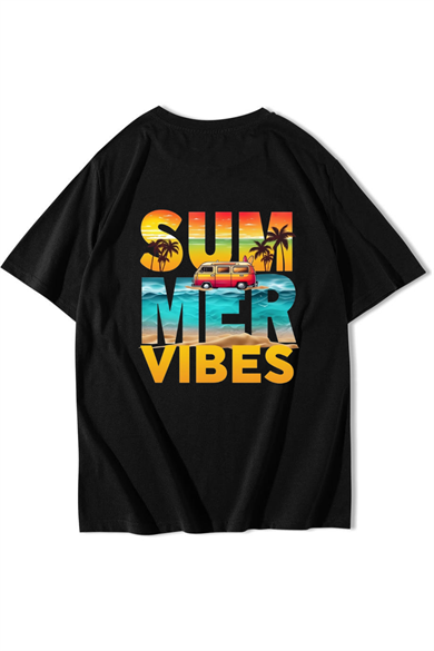 BRZ Collection Unisex Oversize Beach Summer Vibes T-shirt Siyah