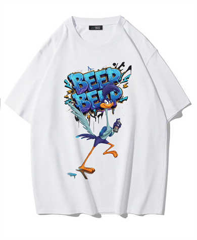 BRZ Collection Unisex Oversize Beep Beep T-shirt (BEYAZ)