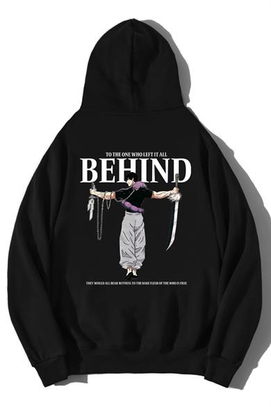 BRZ Collection Unisex Oversize Behind Anime Hoodie Siyah