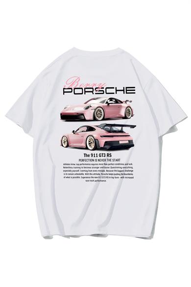 BRZ Collection Unisex Oversize Berry Porsche T-shirt (BEYAZ)