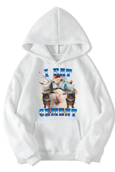 BRZ Collection Unisex Oversize (BEYAZ) I Eat Cement Hoodie (BEYAZ)