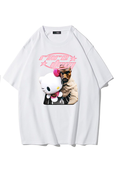 BRZ Collection Unisex Oversize (BEYAZ) Kanye West Hello Kitty Rare Item T-shirt (BEYAZ)