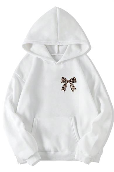 BRZ Collection Unisex Oversize (BEYAZ) Leopar Kurdele Desenli Hoodie (BEYAZ)