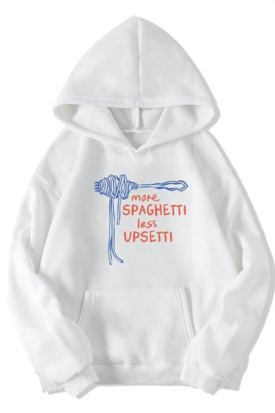 BRZ Collection Unisex Oversize (BEYAZ) More Spaghetti Less Upsetti Hoodie (BEYAZ)