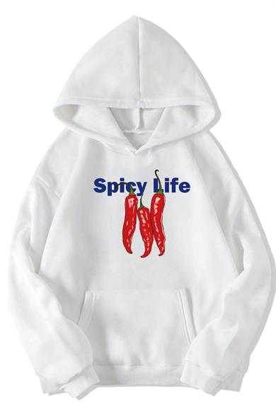 BRZ Collection Unisex Oversize (BEYAZ) Spicy Life Hoodie (BEYAZ)