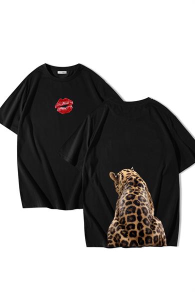BRZ Collection Unisex Oversize Big Cat T-shirt Siyah