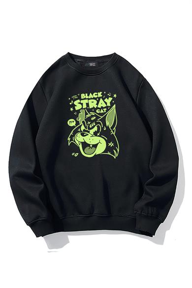 BRZ Collection Unisex Oversize Black Stray Cat Sweatshirt