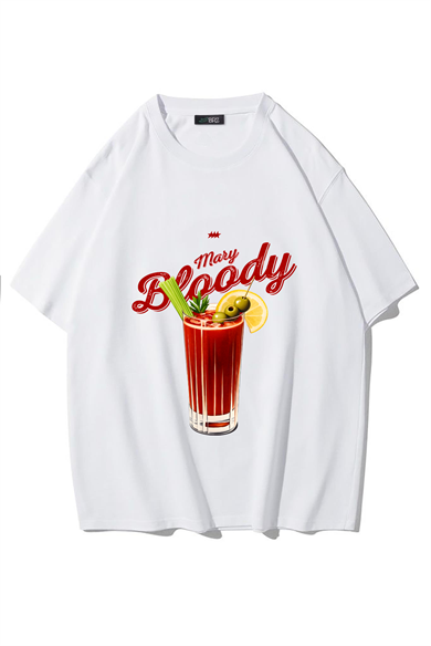BRZ Collection Unisex Oversize Bloody Mary T-shirt (BEYAZ)