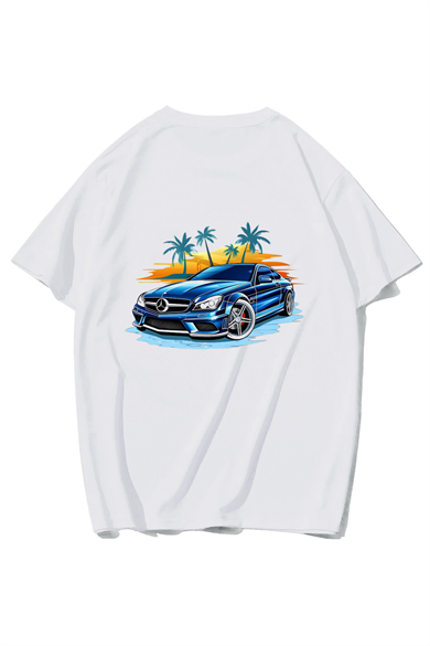 BRZ Collection Unisex Oversize Blue Mercedes T-shirt (BEYAZ)