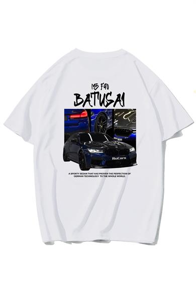 BRZ Collection Unisex Oversize BMW M5 Beyaz T-shirt