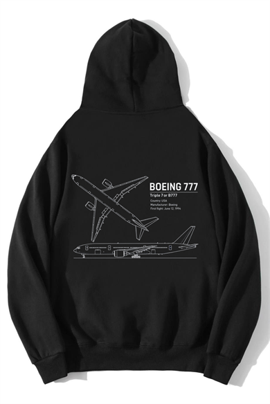 BRZ Collection Unisex Oversize Boeing 777 Hoodie Siyah