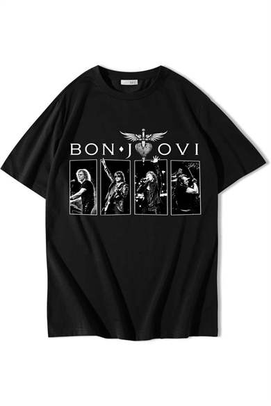 BRZ Collection Unisex Oversize Bon Jovi T-shirt (Siyah)