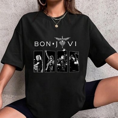 BRZ Collection Unisex Oversize Bon Jovi T-shirt (Siyah)