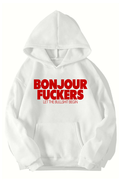 BRZ Collection Unisex Oversize Bonjour Fuckers Hoodie (BEYAZ)