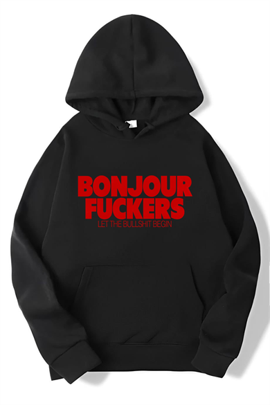 BRZ Collection Unisex Oversize Bonjour Fuckers Hoodie Siyah