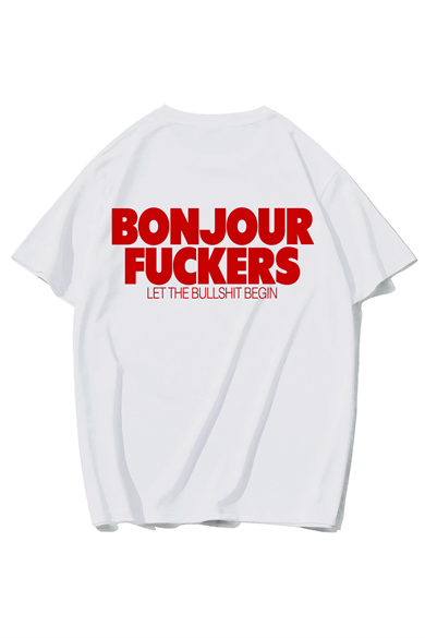 BRZ Collection Unisex Oversize Bonjour Fuckers T-shirt (BEYAZ)