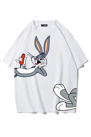 BRZ Collection Unisex Oversize Bugs BunnyT-shirt (BEYAZ)