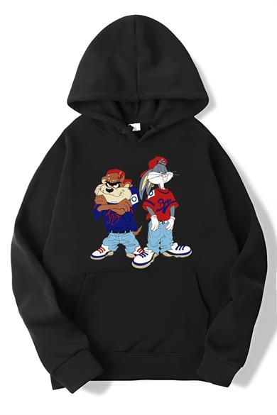 BRZ Collection Unisex Oversize Bugs ve Tazmanga Figürlü Hoodie