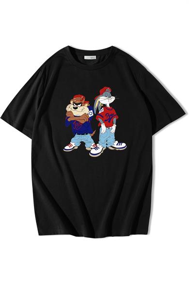 BRZ Collection Unisex Oversize Bugs ve Tazmanga Figürlü T-shirt