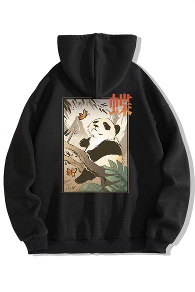 BRZ Collection Unisex Oversize Butterfly and Japanese Panda Fermuarlı Hoodie