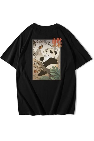 BRZ Collection Unisex Oversize Arka Baskılı Butterfly and Japanese Panda T-shirt