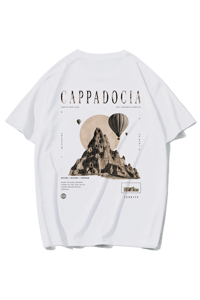 BRZ Collection Unisex Oversize Cappadoccia T-shirt (BEYAZ)