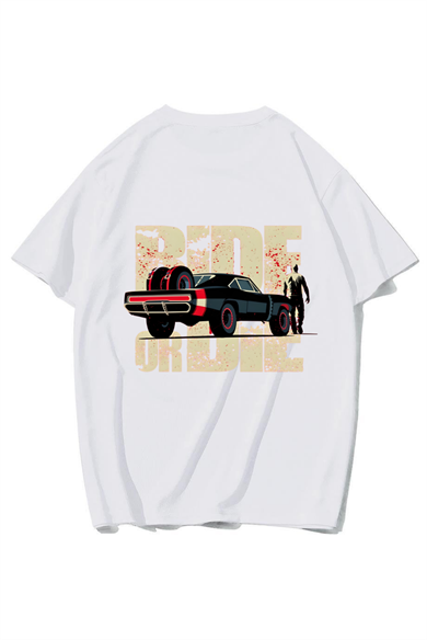 BRZ Collection Unisex Oversize Car Ride Or Die T-shirt (BEYAZ)