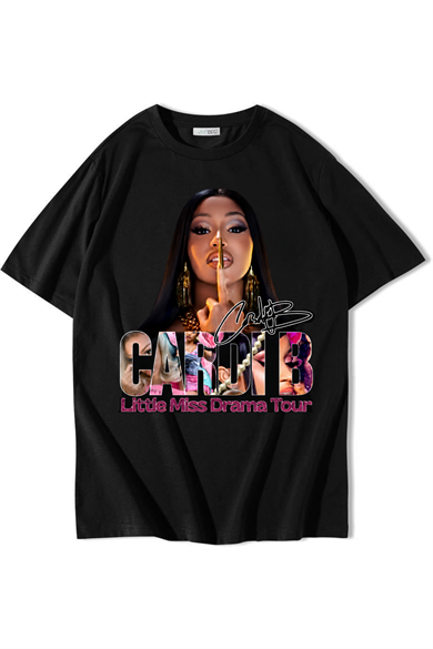 BRZ Collection Unisex Oversize Cardi B T-Shirt Siyah