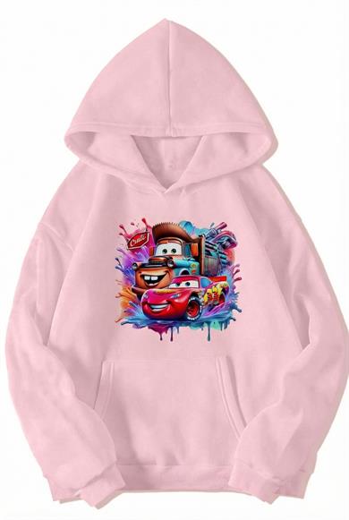 BRZ Collection Unisex Oversize - Cars - McQueen & Tow Mater Best Friends Hoodie (AÇIK PEMBE)