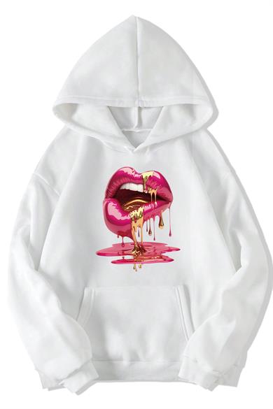 BRZ Collection Unisex Oversize Casu Lip Dudak Hoodie (BEYAZ)